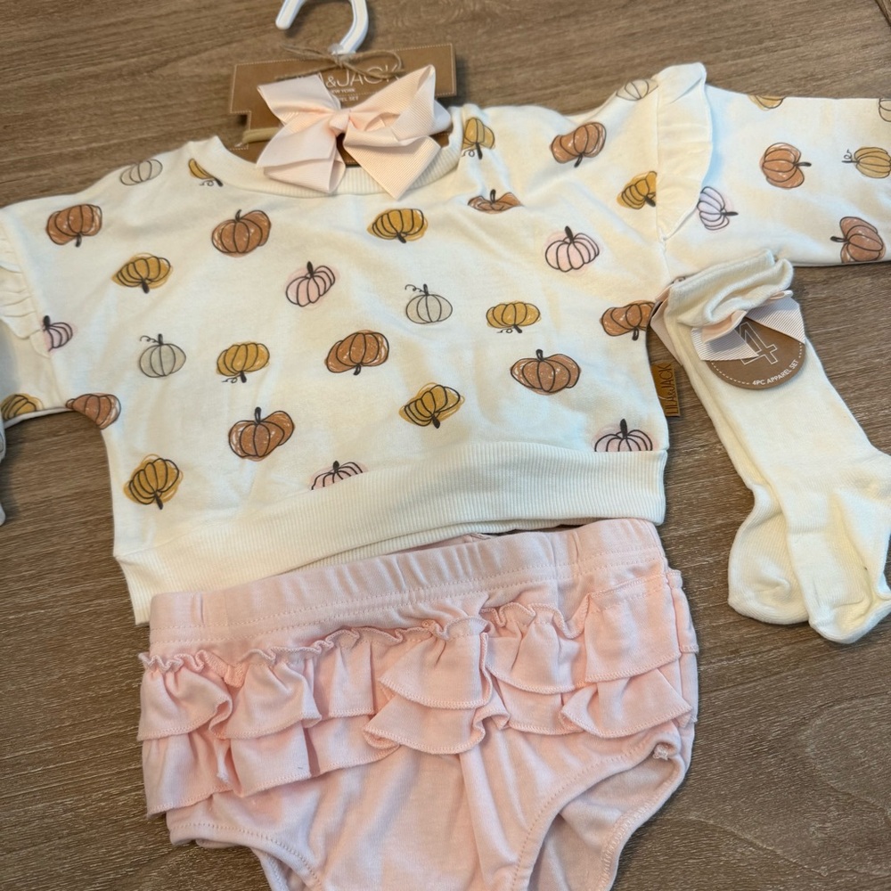 NEW! Lila and Jack boutique style 4 pc pumpkin outfit pink orange size 18-24mo.